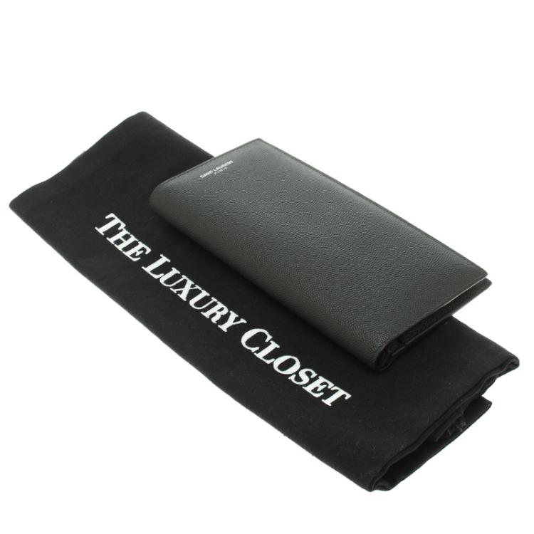 Pre Owned Saint Laurent Paris Dark Grey Grain Leather Continental Wallet