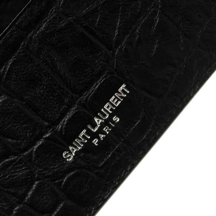 Pre Owned Saint Laurent Black Croc Embossed Leather Bifold Wallet