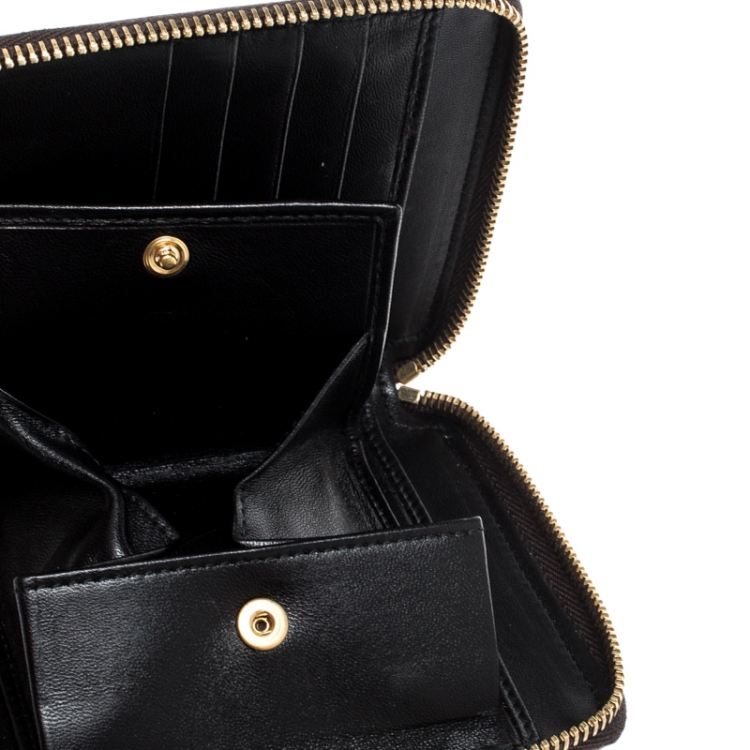 Pre Owned Saint Laurent Paris Black Printed Leather Zip Around Compact Wallet