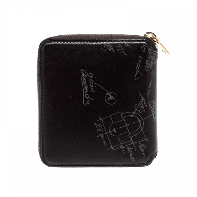 Pre Owned Saint Laurent Paris Black Printed Leather Zip Around Compact Wallet