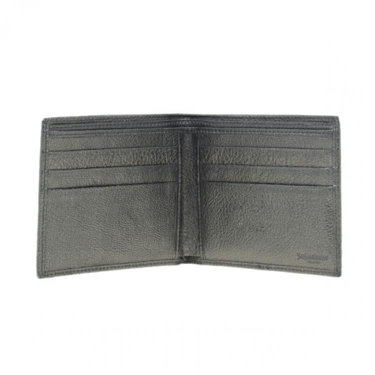 Pre Owned Saint Laurent Paris Silver Metallic Leather Bifold Wallet