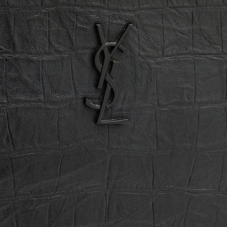Pre Owned Saint Laurent Black Croc Embossed Leather Monogram Pouch