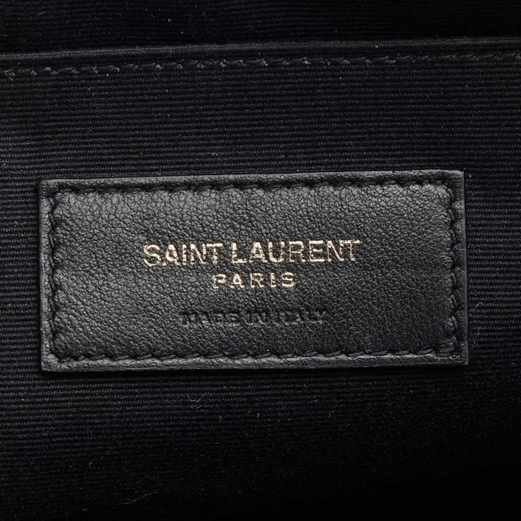 Pre Owned Saint Laurent Black Croc Embossed Leather Monogram Pouch