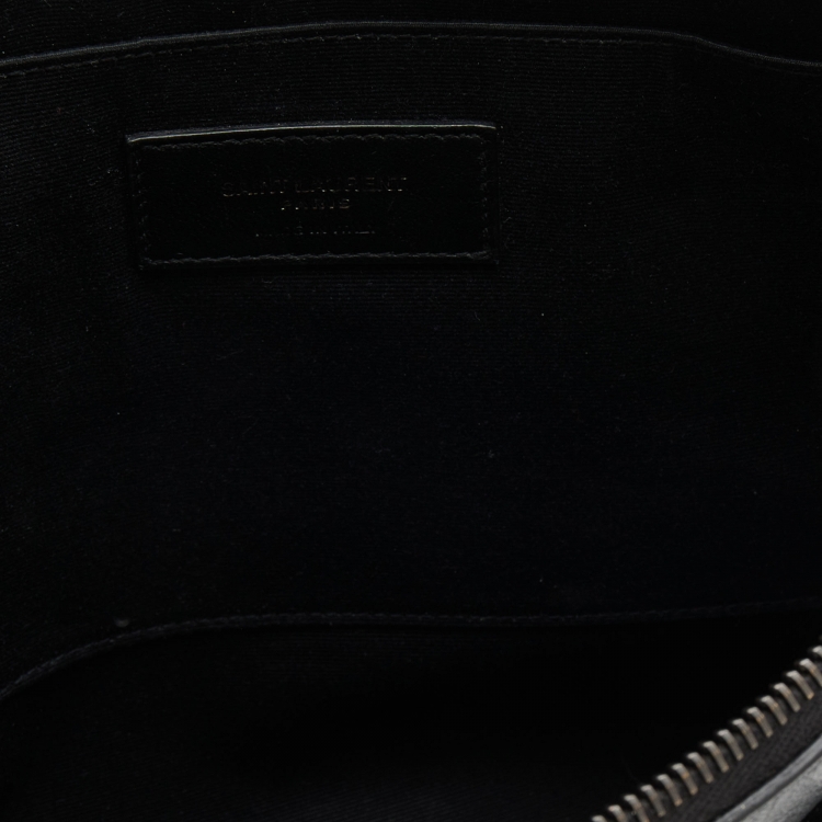 Pre Owned Saint Laurent Black Croc Embossed Leather Monogram Pouch