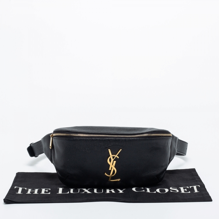 Pre Owned Saint Laurent Black Leather Cassandre Belt Bag