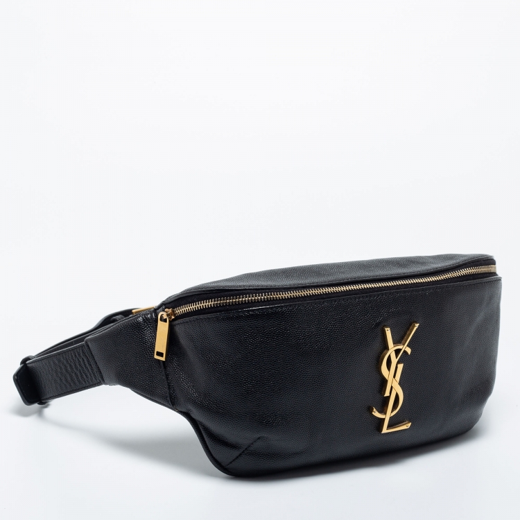 Pre Owned Saint Laurent Black Leather Cassandre Belt Bag