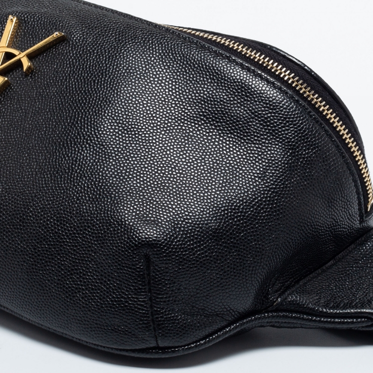 Pre Owned Saint Laurent Black Leather Cassandre Belt Bag