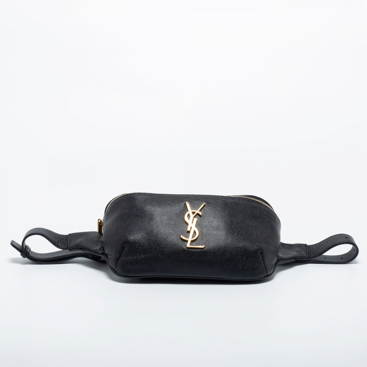 Pre Owned Saint Laurent Black Leather Cassandre Belt Bag