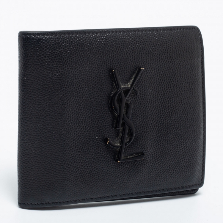 Pre Owned Saint Laurent Black Grained Leather Monogram Bifold Wallet