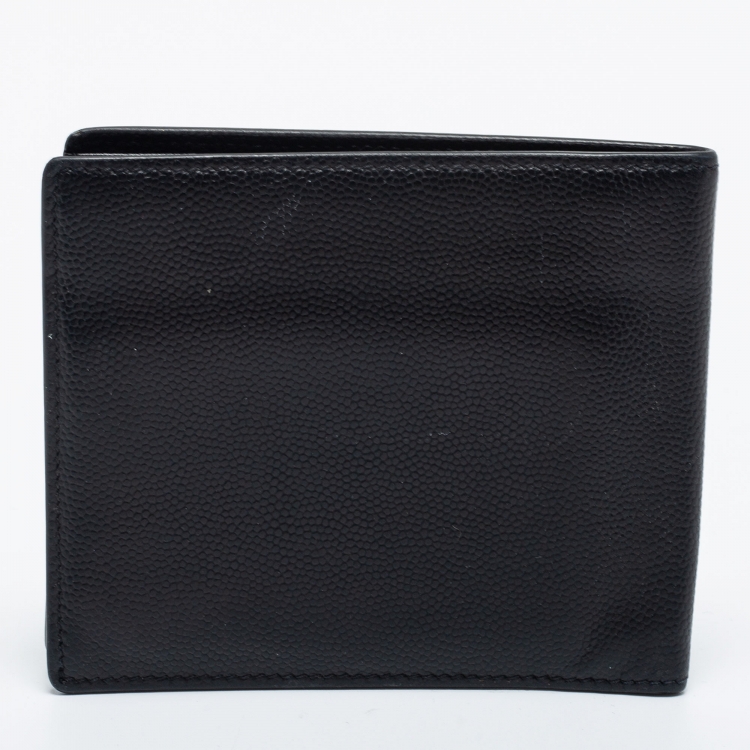 Pre Owned Saint Laurent Black Grained Leather Monogram Bifold Wallet