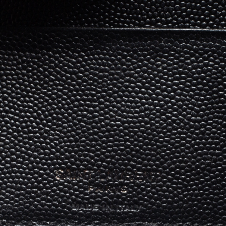 Pre Owned Saint Laurent Black Grained Leather Monogram Bifold Wallet