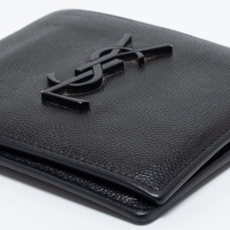 Pre Owned Saint Laurent Black Grained Leather Monogram Bifold Wallet