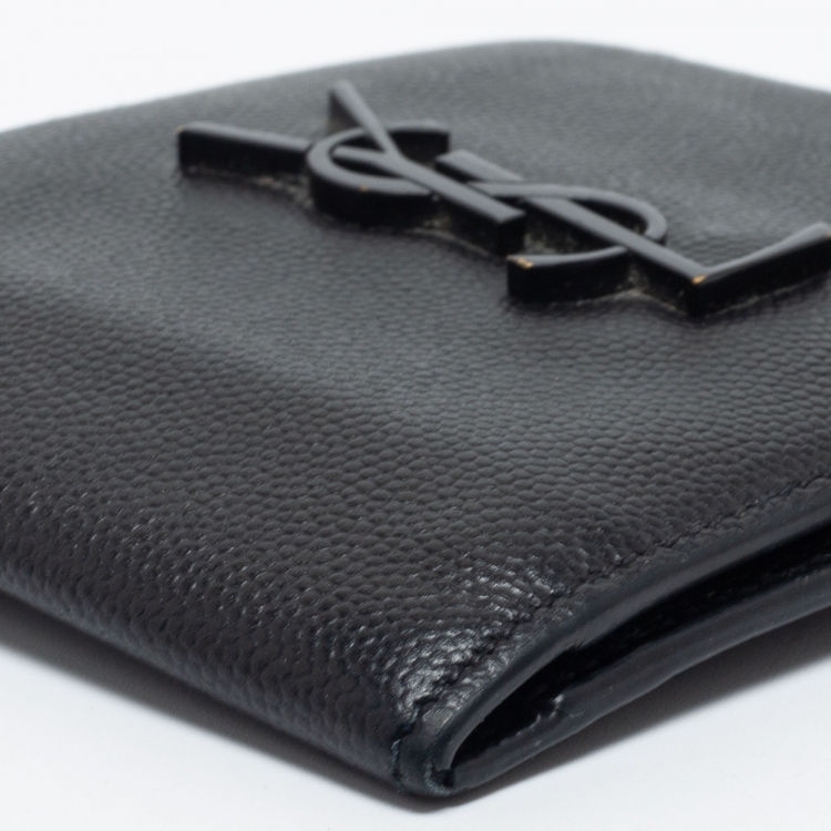 Pre Owned Saint Laurent Black Grained Leather Monogram Bifold Wallet