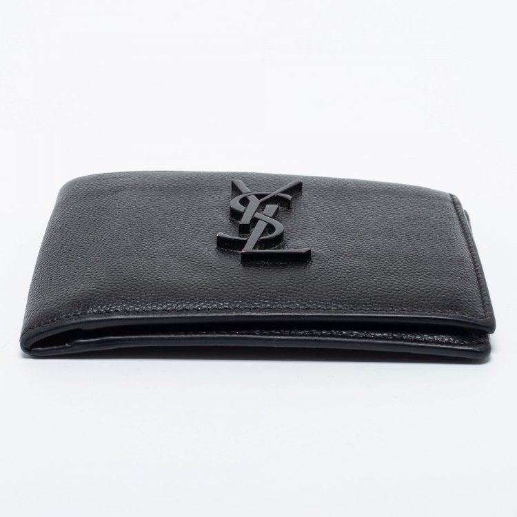 Pre Owned Saint Laurent Black Grained Leather Monogram Bifold Wallet