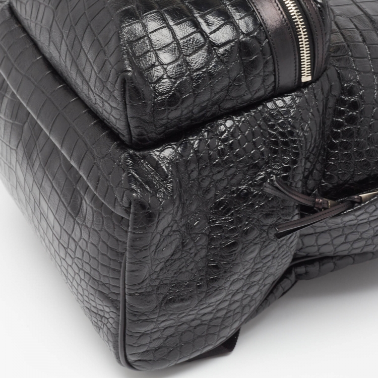 Pre Owned Saint Laurent Black Croc Embossed Leather City Backpack