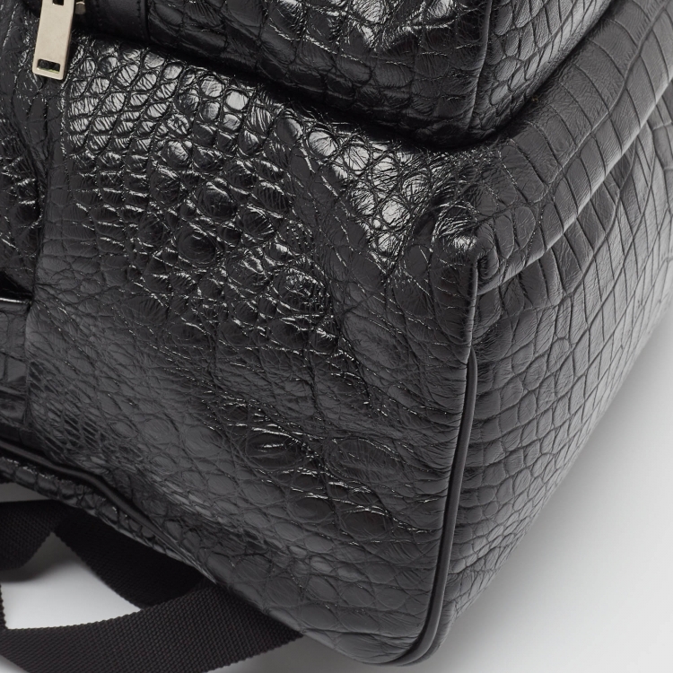 Pre Owned Saint Laurent Black Croc Embossed Leather City Backpack