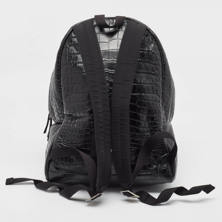Pre Owned Saint Laurent Black Croc Embossed Leather City Backpack