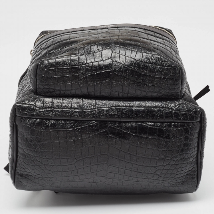 Pre Owned Saint Laurent Black Croc Embossed Leather City Backpack