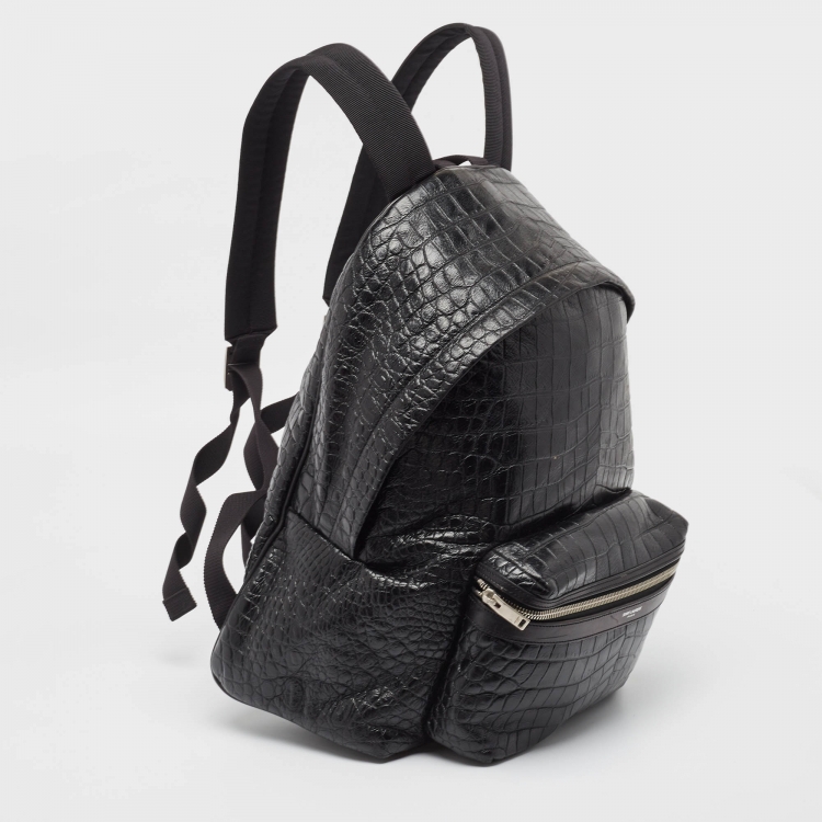 Pre Owned Saint Laurent Black Croc Embossed Leather City Backpack