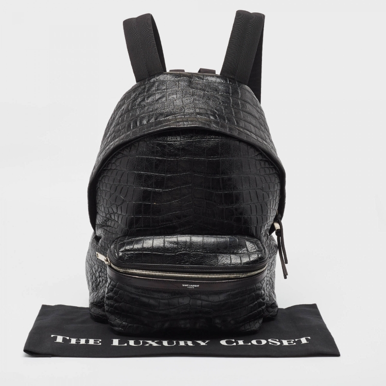 Pre Owned Saint Laurent Black Croc Embossed Leather City Backpack