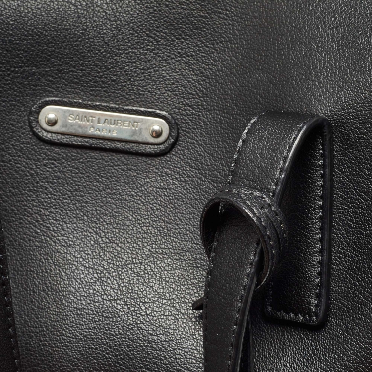 Pre Owned Saint Laurent Black Leather Front Pocket Briefcase Bag
