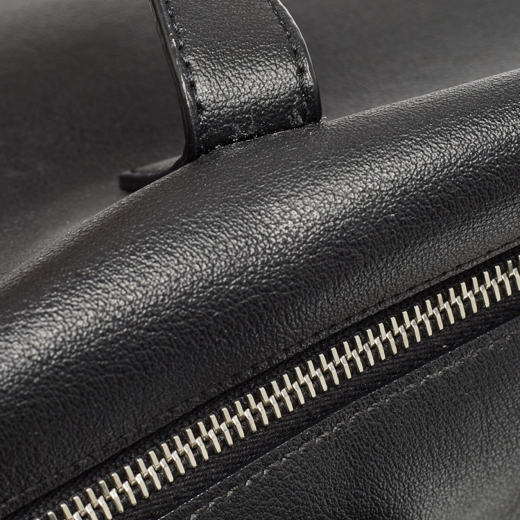 Pre Owned Saint Laurent Black Leather Front Pocket Briefcase Bag