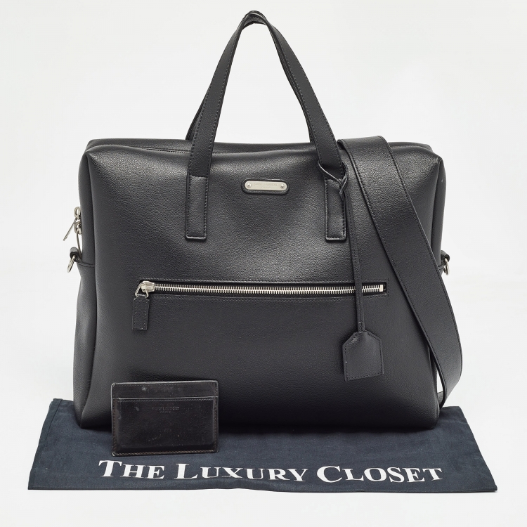 Pre Owned Saint Laurent Black Leather Front Pocket Briefcase Bag