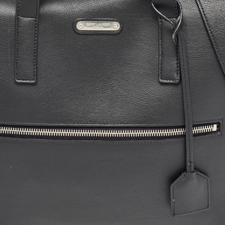 Pre Owned Saint Laurent Black Leather Front Pocket Briefcase Bag