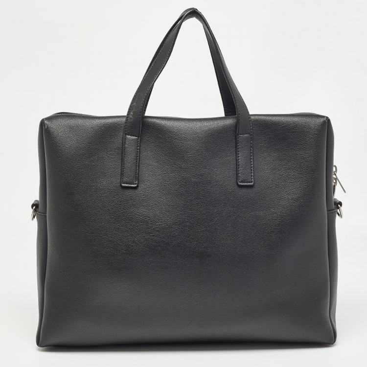 Pre Owned Saint Laurent Black Leather Front Pocket Briefcase Bag