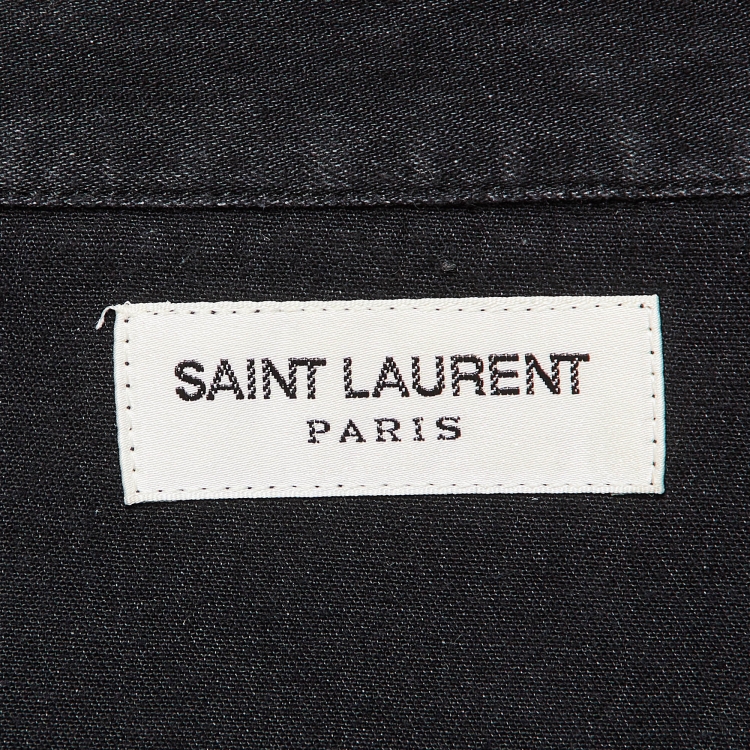 Pre Owned Saint Laurent Paris Black Logo Printed Denim Shirt XL