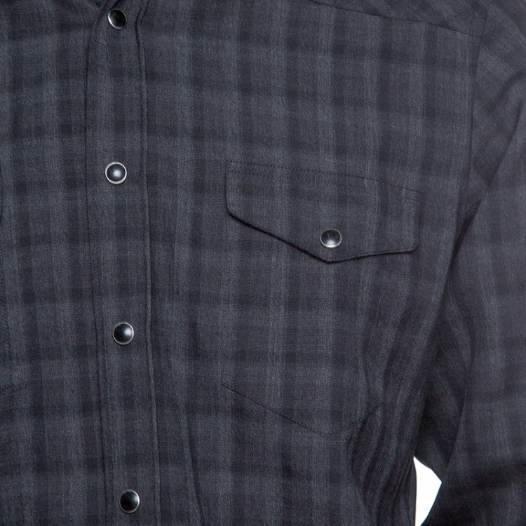Pre Owned Saint Laurent Paris Grey Checkered Wool Long Sleeve Shirt M