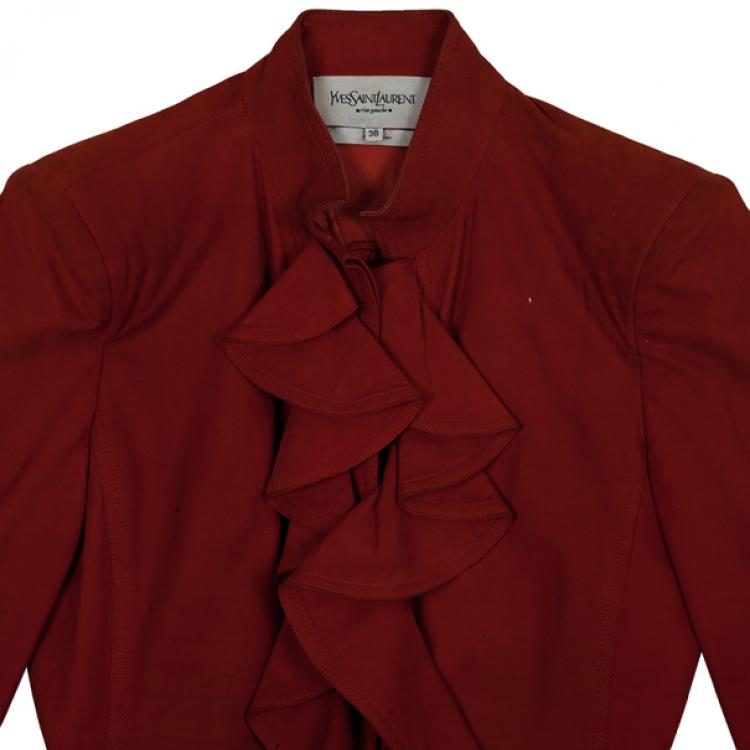 مملوكة مسبقًا Saint Laurent Paris Silk Suede Ruffle Jacket M
