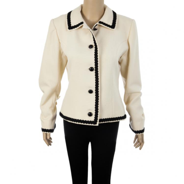 Pre Owned Saint Laurent Cream Vintage Jacket With Black Trimming L