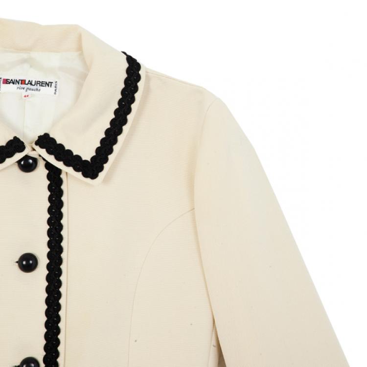 Pre Owned Saint Laurent Cream Vintage Jacket With Black Trimming L