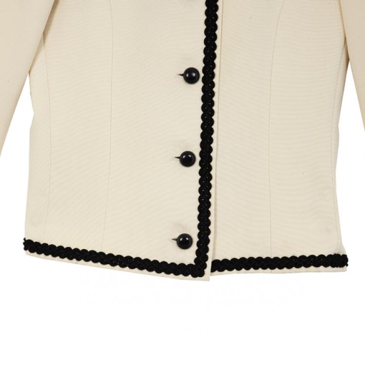 Pre Owned Saint Laurent Cream Vintage Jacket With Black Trimming L