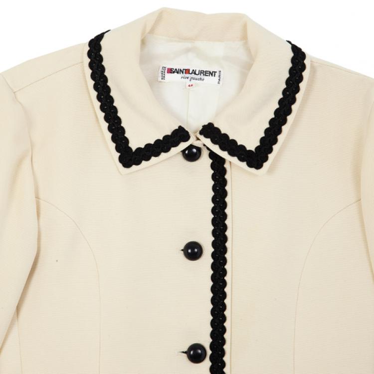 Pre Owned Saint Laurent Cream Vintage Jacket With Black Trimming L