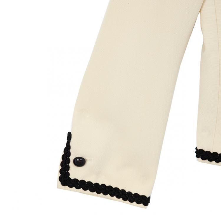 Pre Owned Saint Laurent Cream Vintage Jacket With Black Trimming L