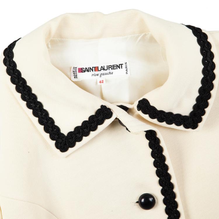 Pre Owned Saint Laurent Cream Vintage Jacket With Black Trimming L