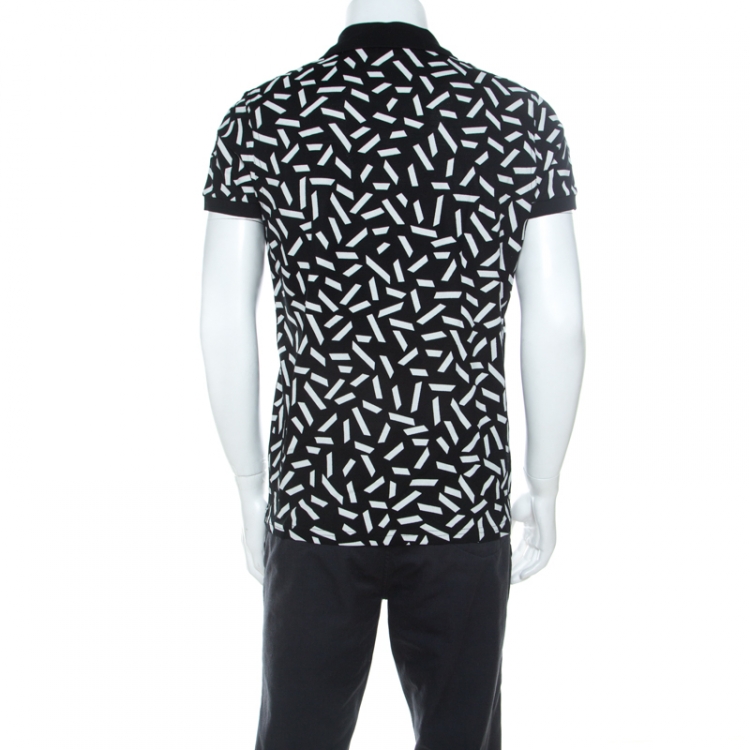 Pre Owned Saint Laurent Black and White Confetti Printed Pique Cotton Polo T Shirt L 