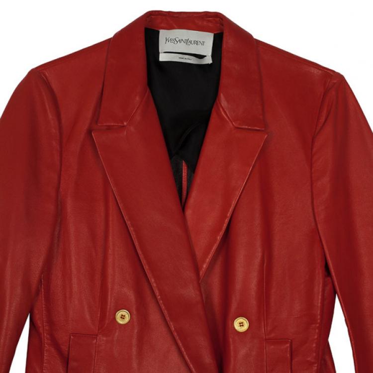 Pre Owned Yves Saint Laurent Red Leather Blazer Jacket M