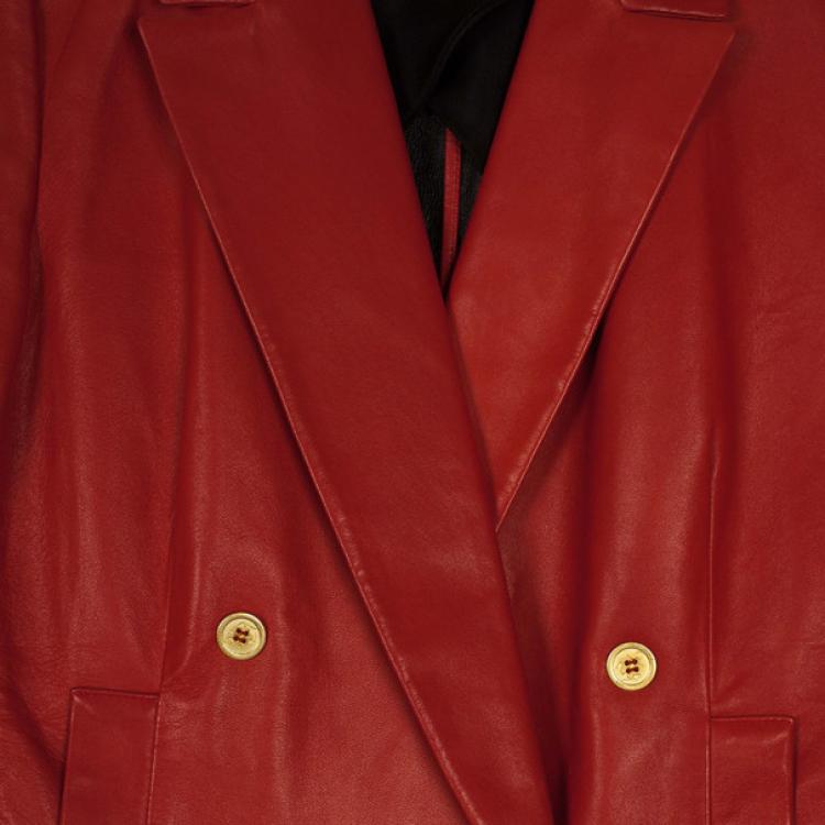 Pre Owned Yves Saint Laurent Red Leather Blazer Jacket M