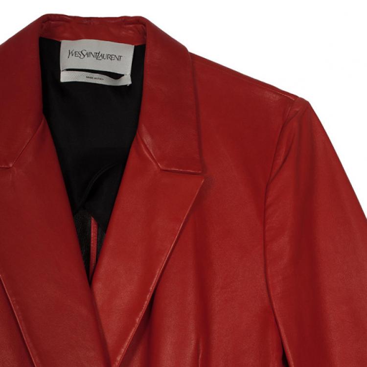 Pre Owned Yves Saint Laurent Red Leather Blazer Jacket M