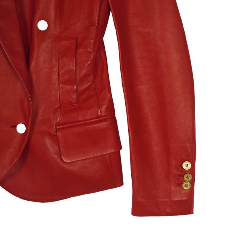 Pre Owned Yves Saint Laurent Red Leather Blazer Jacket M