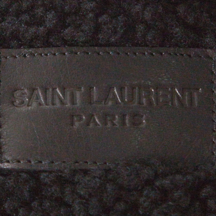 Pre Owned Saint Laurent Paris Black Shearling Lined Distressed Denim Jacket XL 