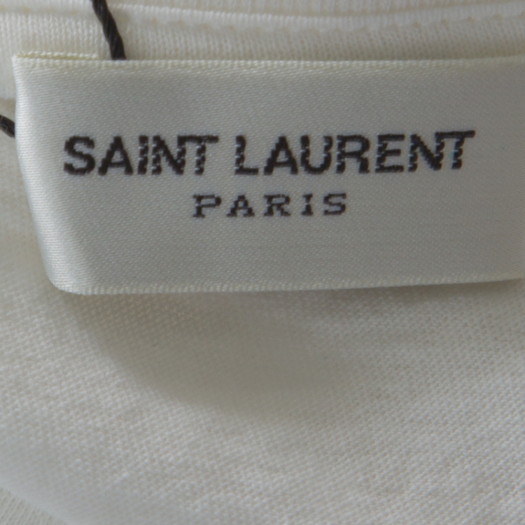 Pre Owned Saint Laurent Cream Cotton Signature Print T-Shirt L