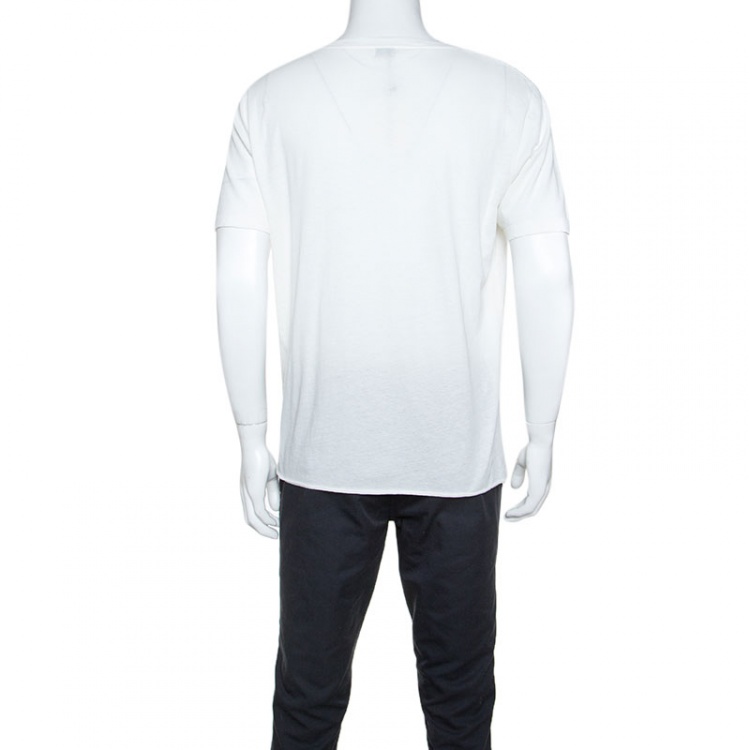 Pre Owned Saint Laurent Cream Cotton Signature Print T-Shirt L