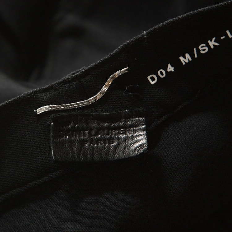 Pre Owned Saint Laurent Paris Black Denim Zip-Knee Leather-Panel Jeans M