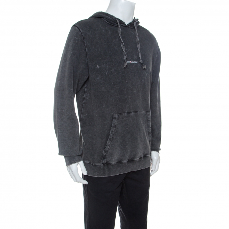 Pre Owned Saint Laurent Paris Grey Acid Wash Cotton Jersey Hoodie XL