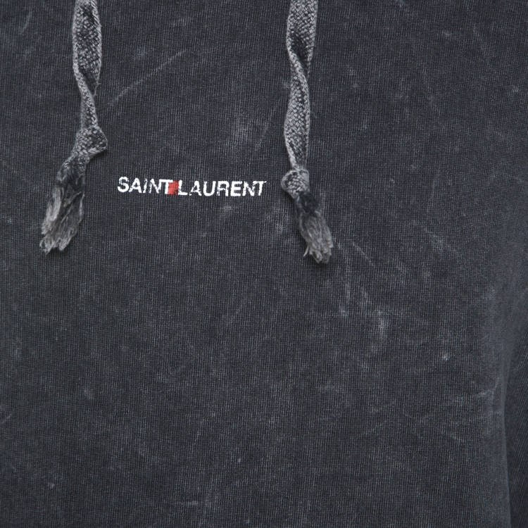 Pre Owned Saint Laurent Paris Grey Acid Wash Cotton Jersey Hoodie XL