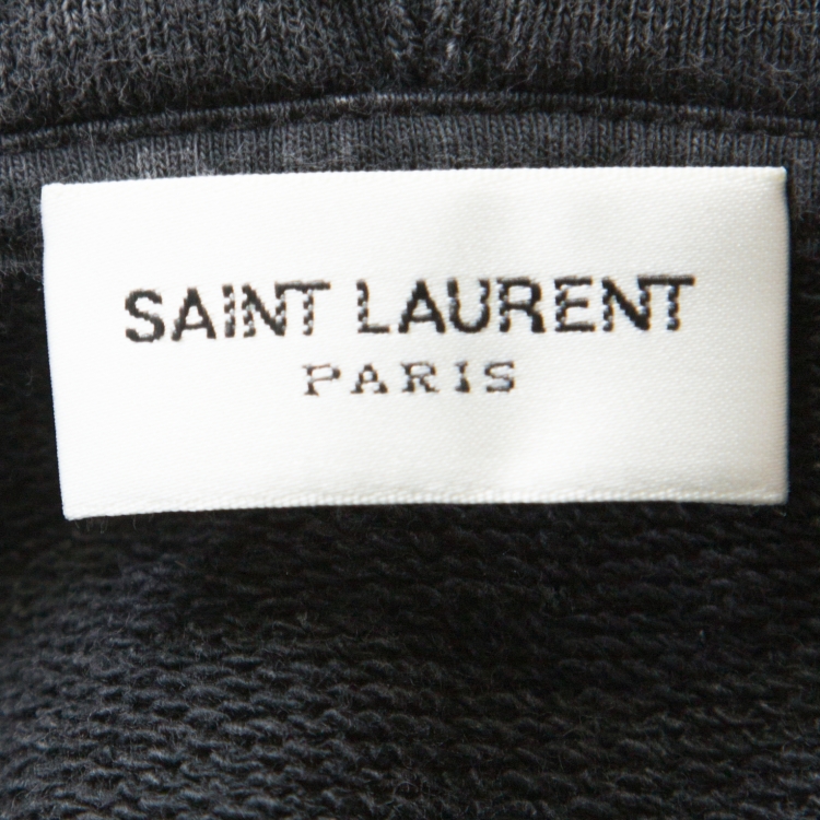 Pre Owned Saint Laurent Paris Grey Acid Wash Cotton Jersey Hoodie XL
